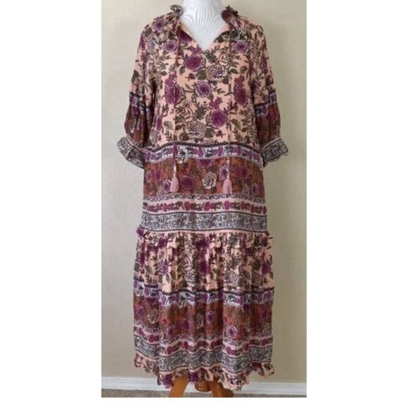 BTFL-LIFE Border Print Tiered Dress Large - Picture 1 of 8